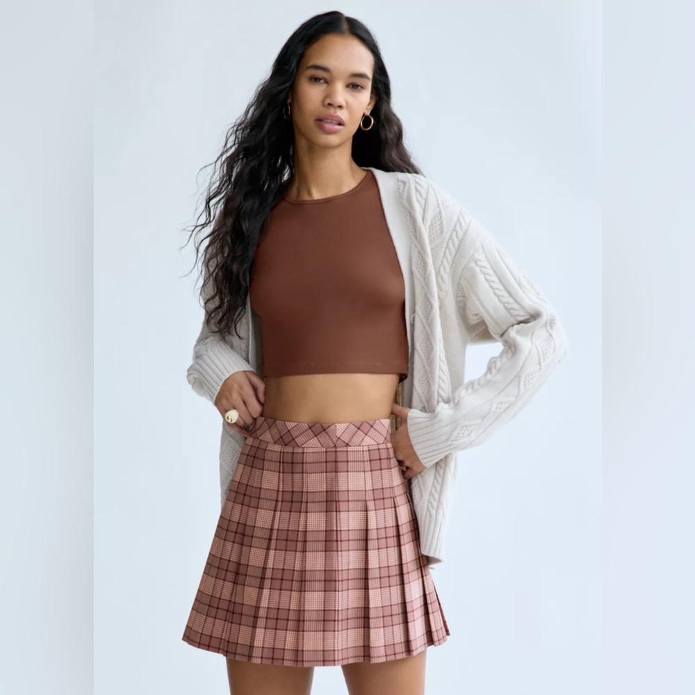 Aritzia Sunday Best Olive Micro Pleated Plaid Skirt